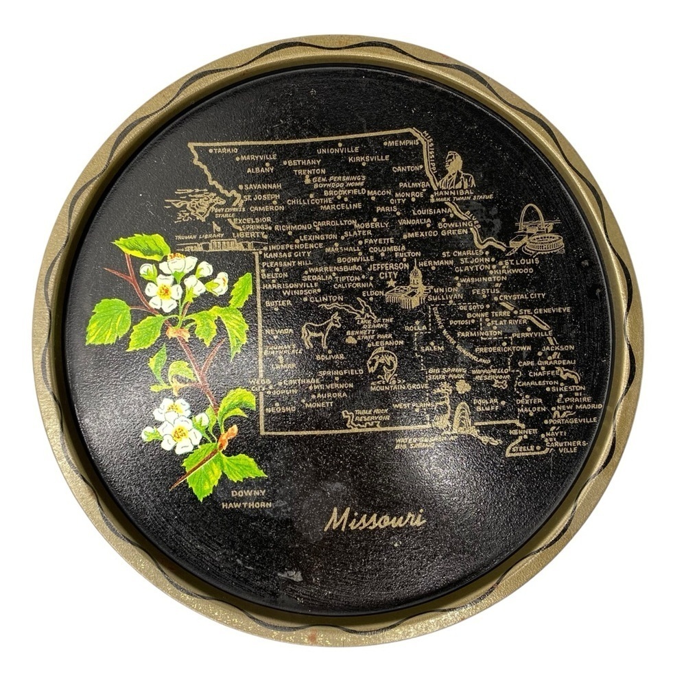 Vintage Retro Missouri State Souvenir metal black gold/bronze tone color tray